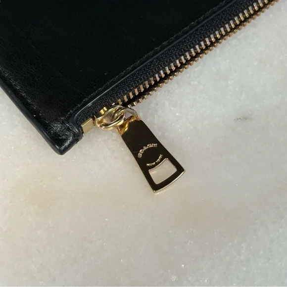 Coach Black Leather Zip Pouch Clutch Minimalist Wristlet - Picture 6 of 9